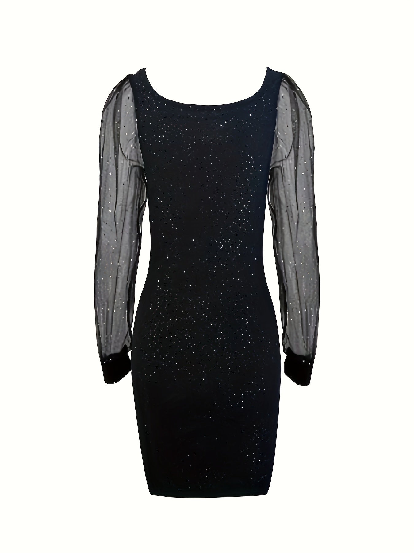 Bodycon Cocktail Dress for Women Midi with Glitter and Sheer Sleeves