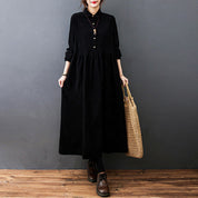 Vintage Women's Maxi Dress with Long Sleeves and Button Closure