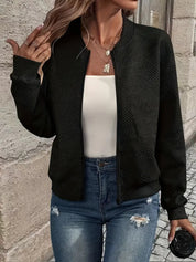 Women's Lightweight Bomber Jacket with Zipper and Ribbed Cuffs