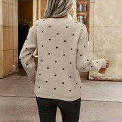 Knitted Sweater with Dots and Crew Neck Warm and Soft for Women