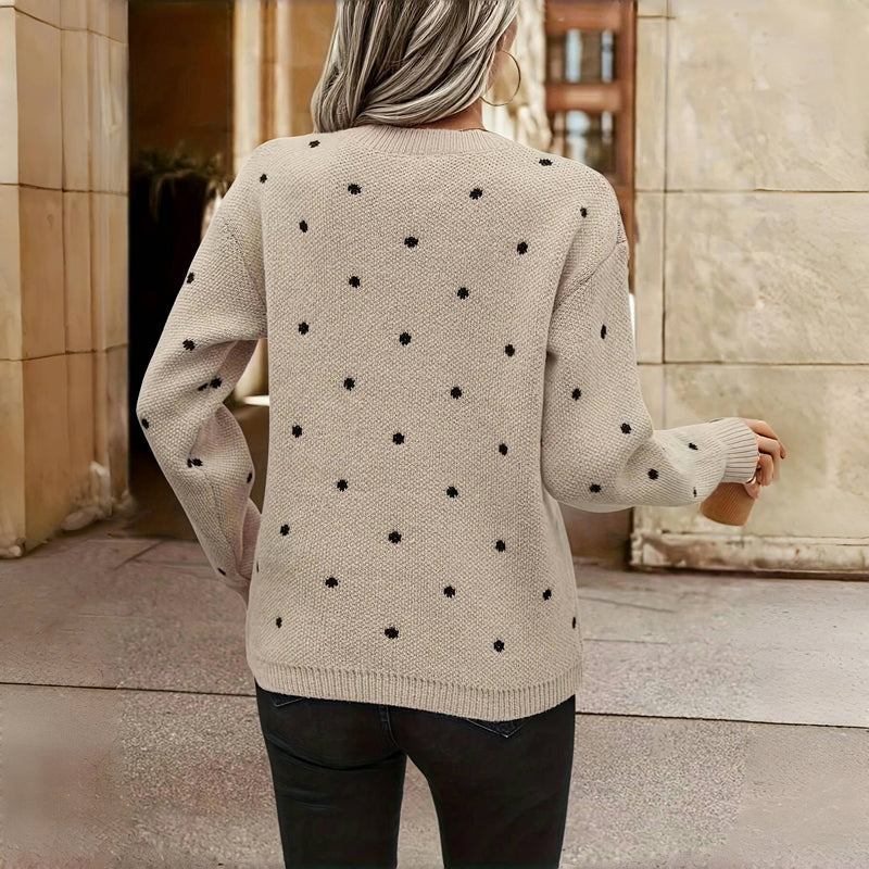 Knitted Sweater with Dots and Crew Neck Warm and Soft for Women