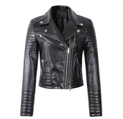 Black Leather Women's Jacket with Zip Pockets