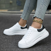 Minimalist White Sneakers With Thick Sole For Women