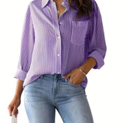 Chic Women's Striped Blouse with Collar and Button Closure