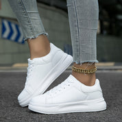 Minimalist White Sneakers With Thick Sole For Women