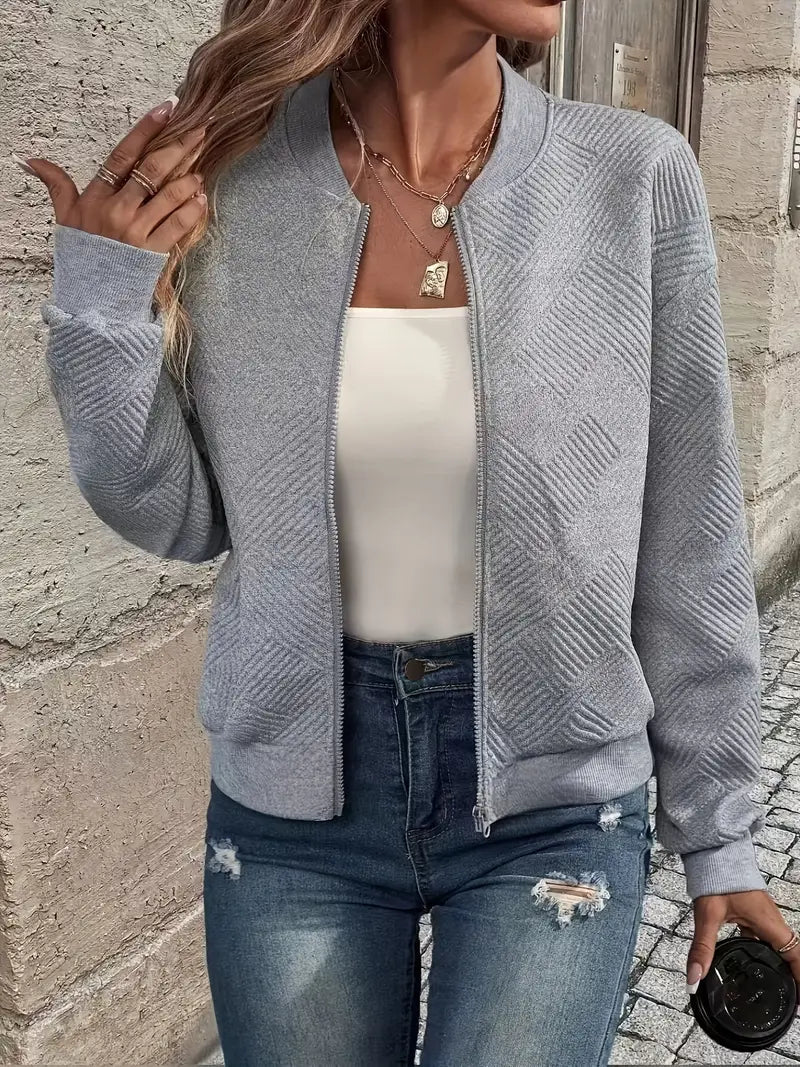 Women's Lightweight Bomber Jacket with Zipper and Ribbed Cuffs