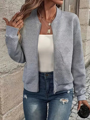 Women's Lightweight Bomber Jacket with Zipper and Ribbed Cuffs