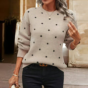 Knitted Sweater with Dots and Crew Neck Warm and Soft for Women