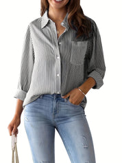 Chic Women's Striped Blouse with Collar and Button Closure