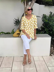 Comfortable Polka Dot Tunic for Women with Short Sleeves