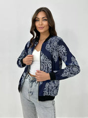 Women's Lightweight Bomber Jacket with Zipper and Graphic Print
