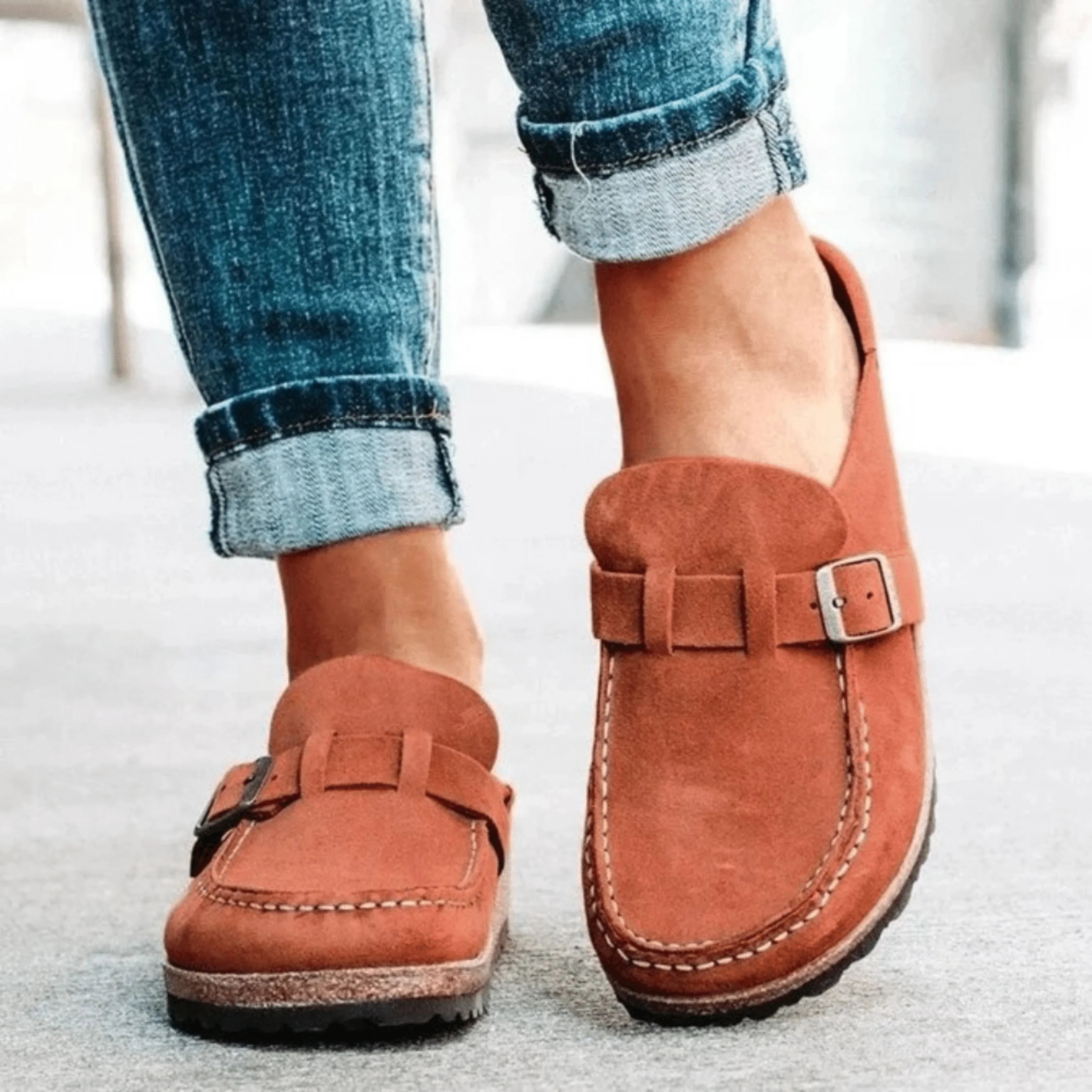 Comfortable Orthopedic Clogs with Cork Sole and Buckle for Women
