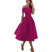 Off-Shoulder Evening Dress for Women with Midi Skirt