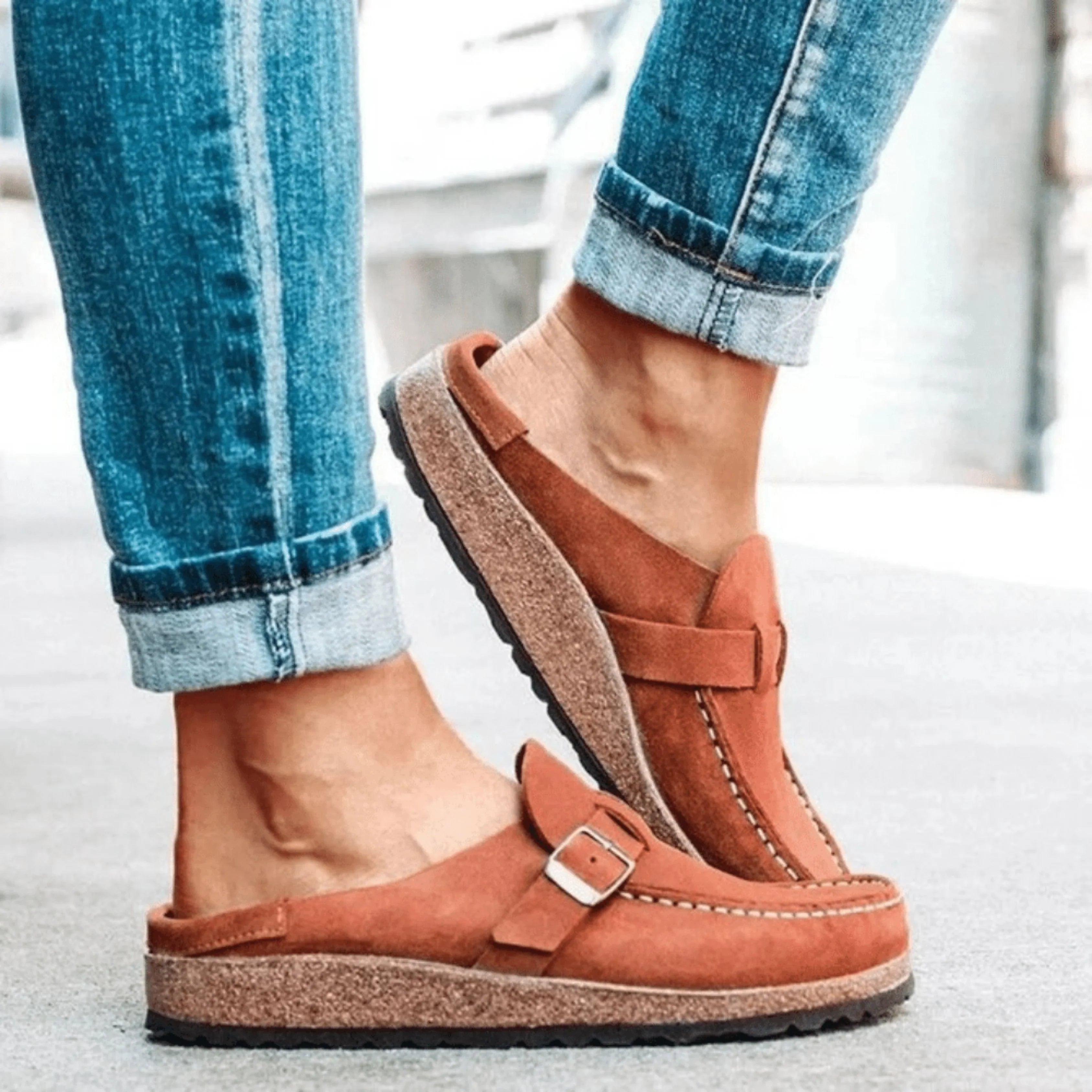 Comfortable Orthopedic Clogs with Cork Sole and Buckle for Women