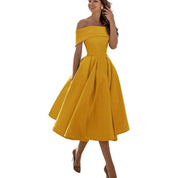 Off-Shoulder Evening Dress for Women with Midi Skirt
