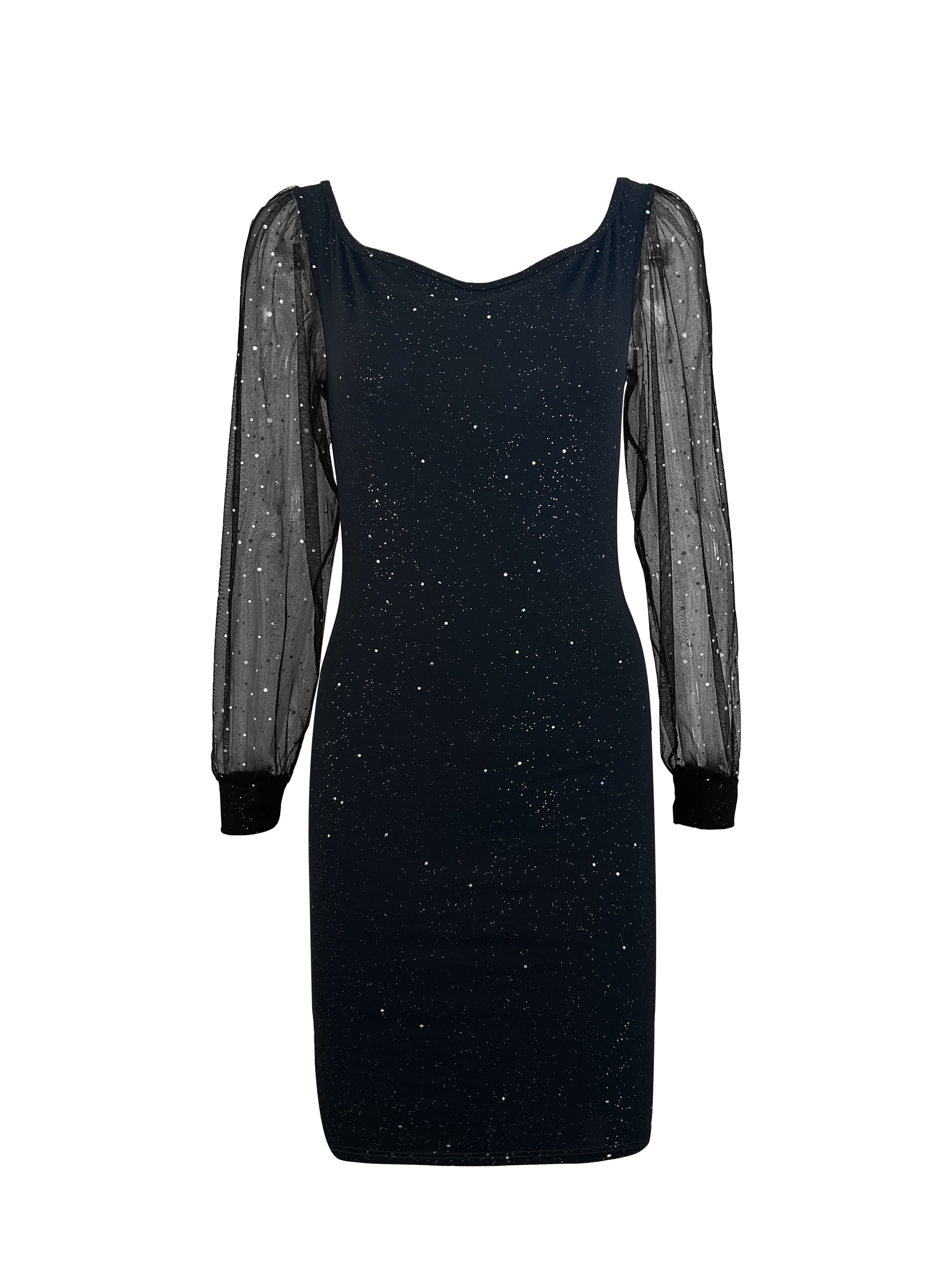 Sequin Bodycon Cocktail Dress for Women with Long Mesh Sleeves