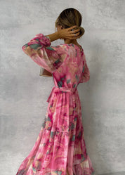 Fallon - Maxi wrap dress made of chiffon with colorful print
