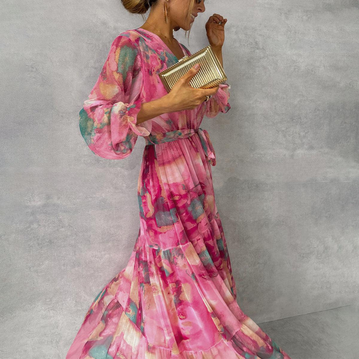 Fallon - Maxi wrap dress made of chiffon with colorful print