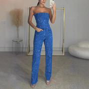 Women’s Glitter Set with Strapless Sequin Crop Top and Jeans