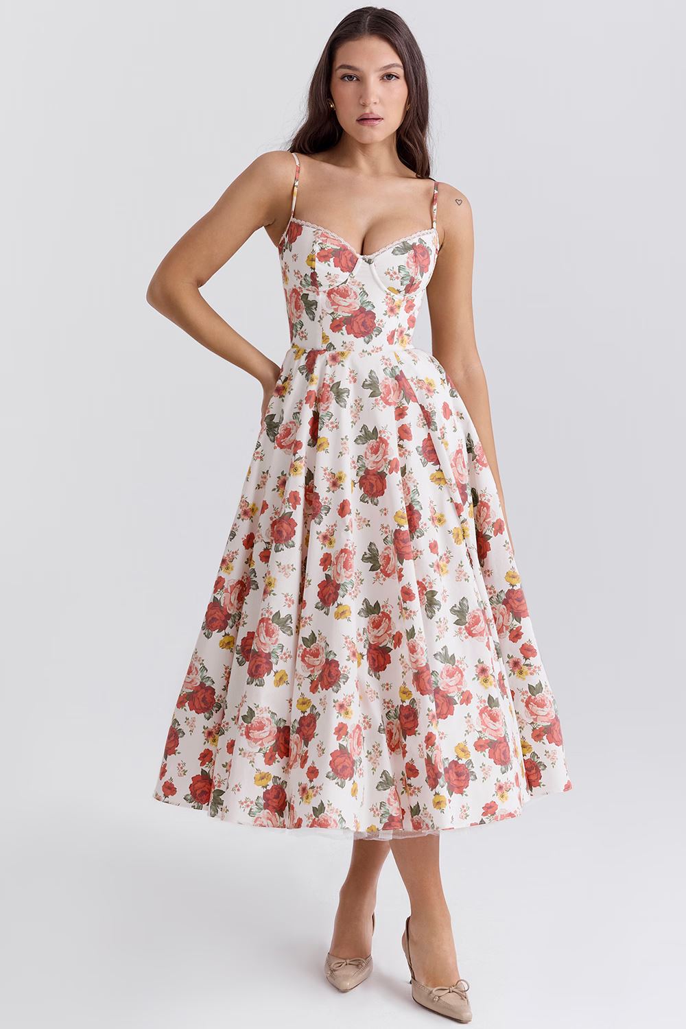 Elegant A-Line Midi Cocktail Dress for Women with Spaghetti Straps
