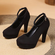 Black Women's Platform Pumps with Ankle Strap