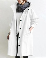 Waterproof Long Women's Trench Coat with Hood and Buttons