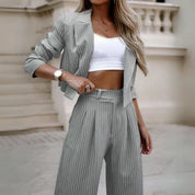 Blazer Set with Stripes and Wide Pants