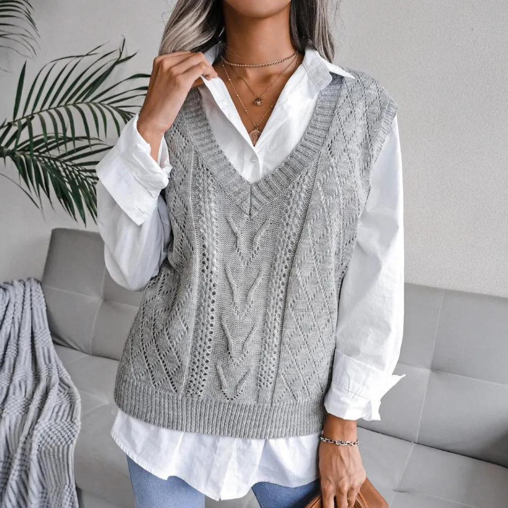 Soft Knitted Cable V-Neck Vest for Women Spencer