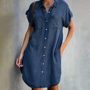 Hannah - Dress in denim look with short sleeves