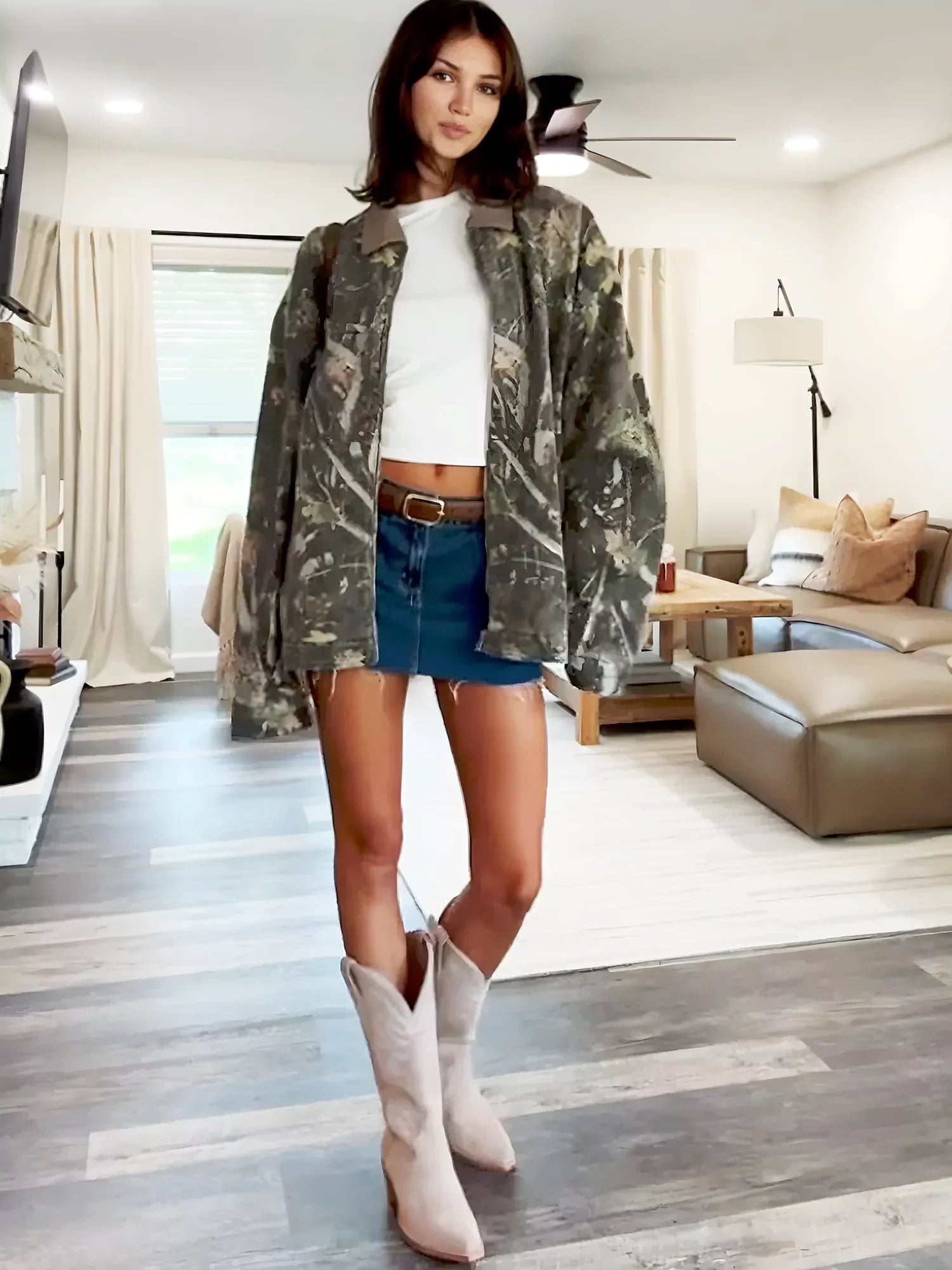 Women's Camouflage Oversized Overshirt with Buttons
