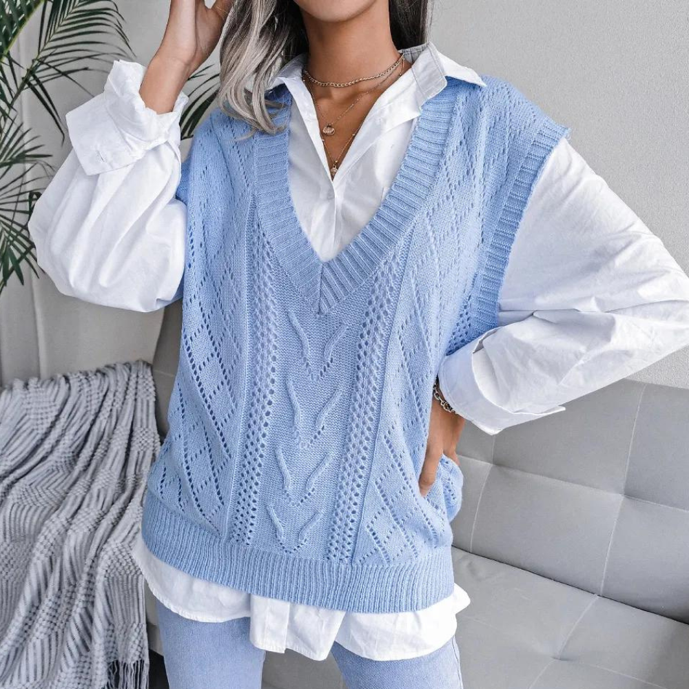 Soft Knitted Cable V-Neck Vest for Women Spencer