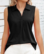 Lightweight Sleeveless Blouse for Women with Collar and V-Neck