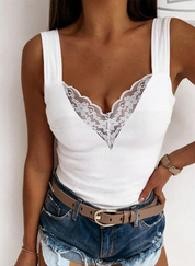 Lace Top with V-Neck and Wide Straps for Women