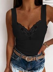 Lace Top with V-Neck and Wide Straps for Women
