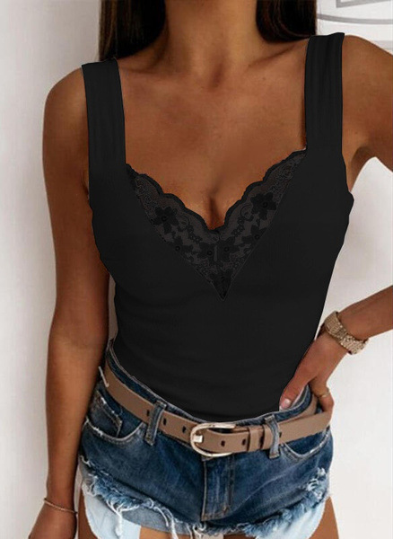 Lace Top with V-Neck and Wide Straps for Women