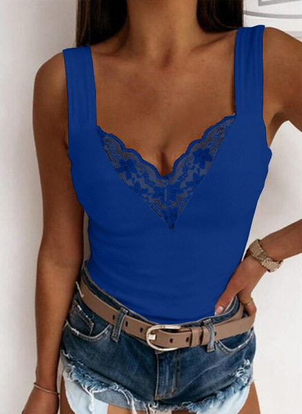 Lace Top with V-Neck and Wide Straps for Women