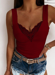 Lace Top with V-Neck and Wide Straps for Women