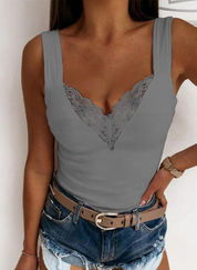 Lace Top with V-Neck and Wide Straps for Women