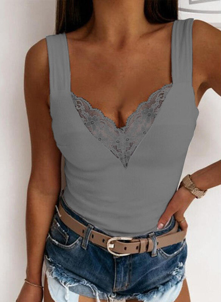 Lace Top with V-Neck and Wide Straps for Women