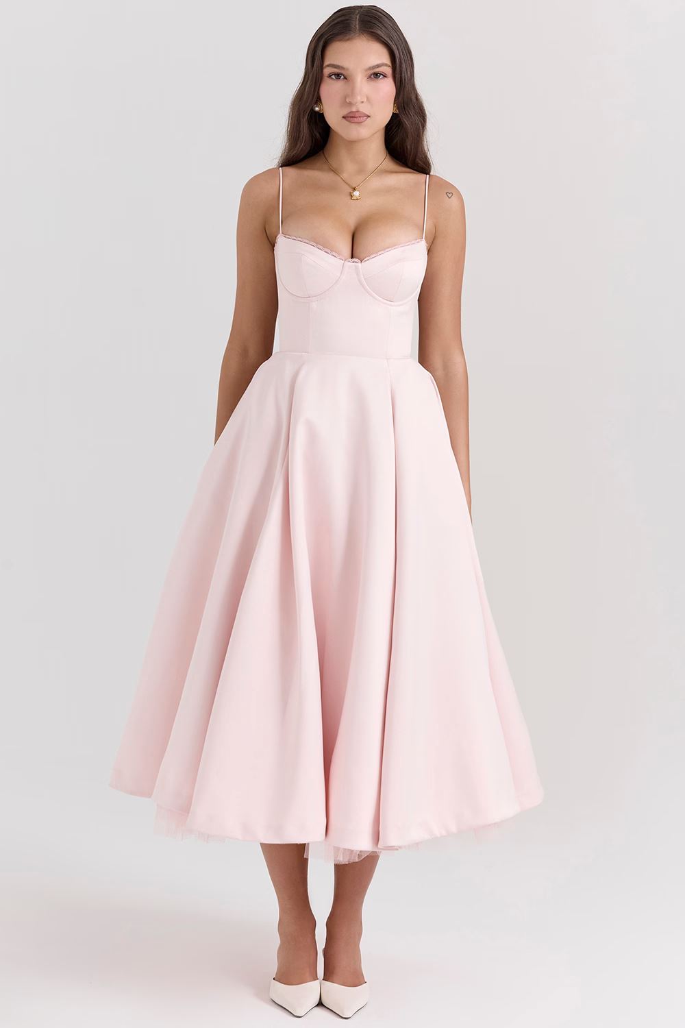 Elegant A-Line Midi Cocktail Dress for Women with Spaghetti Straps