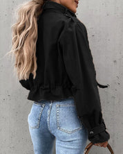 Women's Cropped Bomber Jacket with Pockets, Drawstring, and High Collar