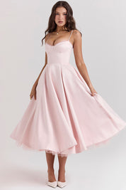 Elegant A-Line Midi Cocktail Dress for Women with Spaghetti Straps