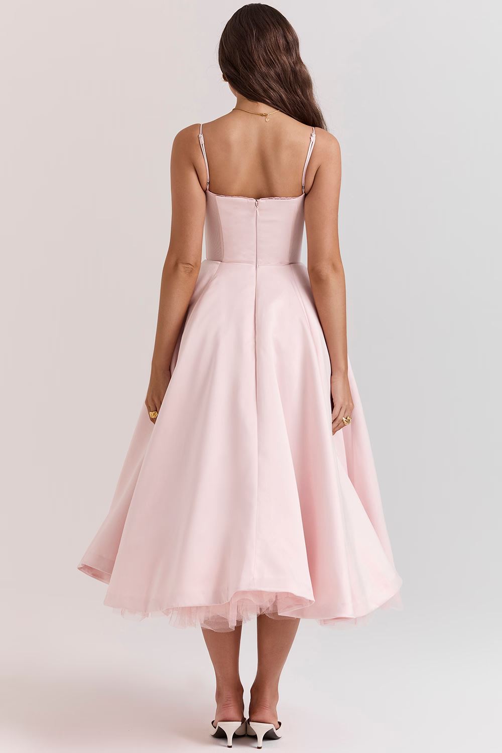 Elegant A-Line Midi Cocktail Dress for Women with Spaghetti Straps
