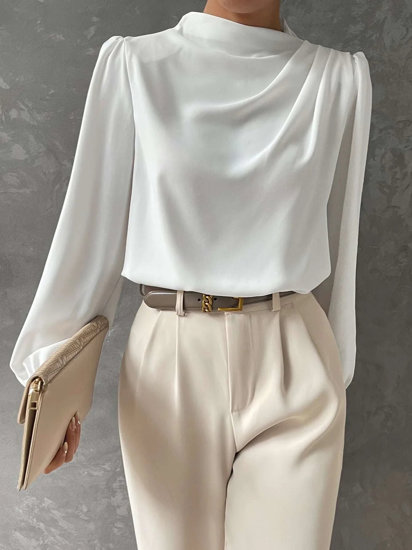 Women's Chic Blouse with High Neck and Long Sleeves