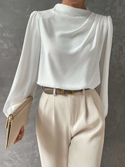 Women's Chic Blouse with High Neck and Long Sleeves