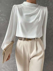 Women's Chic Blouse with High Neck and Long Sleeves