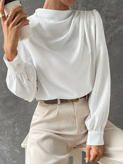 Women's Chic Blouse with High Neck and Long Sleeves