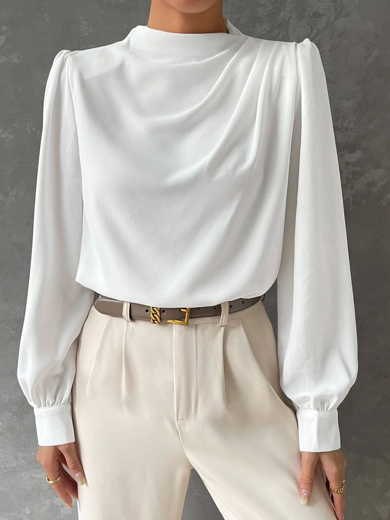 Women's Chic Blouse with High Neck and Long Sleeves
