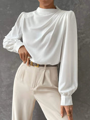 Women's Chic Blouse with High Neck and Long Sleeves