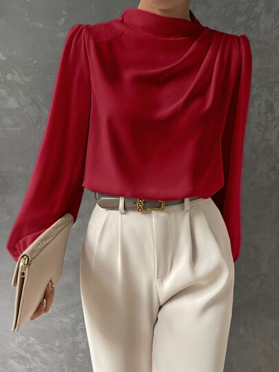 Women's Chic Blouse with High Neck and Long Sleeves
